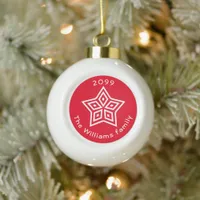 Nordic Scandinavian style white star on red Ceramic Ball Christmas Ornament