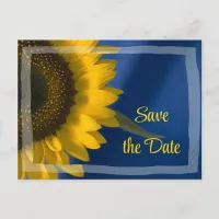 Sunflower on Blue Wedding Save the Date Announcement Postcard