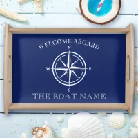 Nautical Compass Rose Welcome Aboard Boat Name Serving Tray