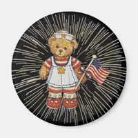 Vintage Nurse Bear with Modern White Fireworks Magnet