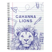 Lion School Doodles on Ruled Paper Spiral Notebook