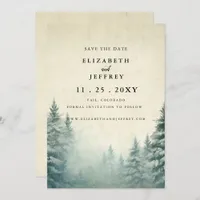 Rustic Watercolor Pine Forest Save The Date  Announcement