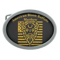 Bison With American Flag Background Belt Buckle