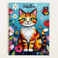 Impasto Cat, Flowers & Butterfly Personalized Planner