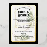 Modern Arched Black Gold Wedding Botanical Theme Foil Invitation