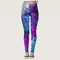 Purple, Blue Modern Abstract Fluid Art Marble Cell Leggings