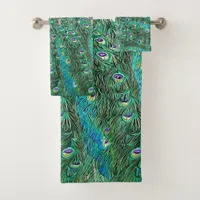 Peacock feathers, abstract - pattern in acrylic  bath towel set