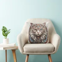 Mystic Boho Feline Mandala Throw Pillow