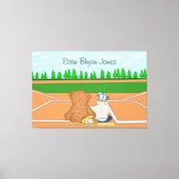 Personalized Baby Boy in Baseball Cap Teddy Bear  Canvas Print