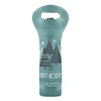 Christmas Trees and Snowflakes Teal ID863 Wine Bag