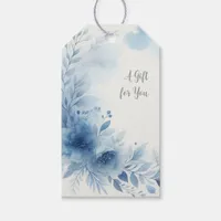 Elegant Floral Watercolor Blue Gift Tag 