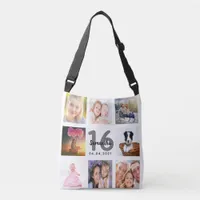 Sweet 16 photo collage white crossbody bag