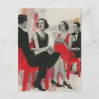 The Retro Couples Sitting in Red Chairs Postcard