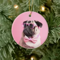 Personalized Photo and Text - Pink Christmas Ceramic Ornament