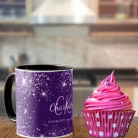 Purple glitter dust monogram name script mug