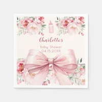 Baby Shower pink bow cream florals bottle Napkins