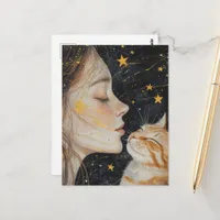 The Cute Ginger Cat and a Woman Postcard