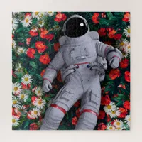 Astronaunt in Red and White Flowers Jigsaw Puzzle