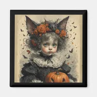 Gothic Victorian Girl Bat Ears & Pumpkin Halloween Magnet