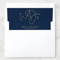 We Do Gold Script Names Navy Blue Wedding Envelope Liner