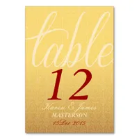 Red & Yellow Damask  Wedding Table Number Card