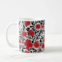 Pretty Floral Pattern in Red, Black and White Coffee Mug