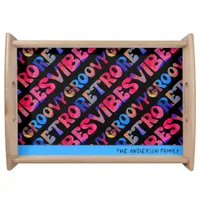 Groovy Retro Vibes Cool Multicolor Personalized Serving Tray