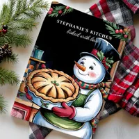 Snowman with Pie Personalized Christmas Kitchen Towel