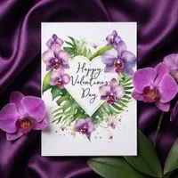 Purple Orchid Watercolor Tropical Valentine's Card