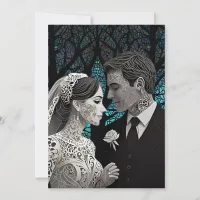 Beautiful wedding couple on a blue Tree of Life Invitation