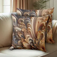 Grey & Tan Sculpted Floral & Feather Pattern Throw Pillow