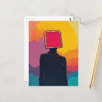 abstract collage with face of toast and jam postcard