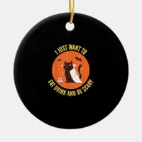 Eat Drink And Be Scary Spooky Cat Halloween Ceramic Ornament