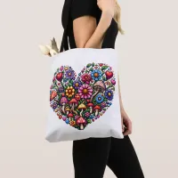 Floral Heart Pixel Art Personalized Tote Bag