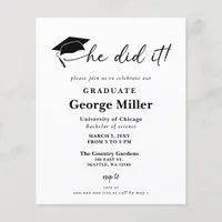 Budget Minimalist he Did It Graduation Invitation