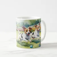 Jack Russell Terriers Playful Dogs Watercolor Coffee Mug