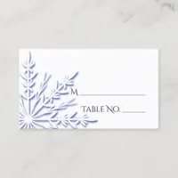 Blue Snowflake on White Winter Wedding Place Card