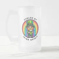 Happy St Patrick's Day Leprechaun with Green Beer Frosted Glass Beer Mug