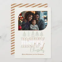 Muted Minimalist Retro Doodle Christmas Photo Holiday Card