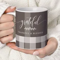 Grateful Thankful Blessed Brown & White Plaid Coffee Mug