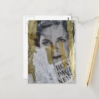 black white gold lady Front Page News collage Postcard