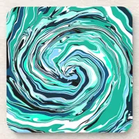 Blue, Teal, Turquoise and White Swirls Marble Art  Beverage Coaster