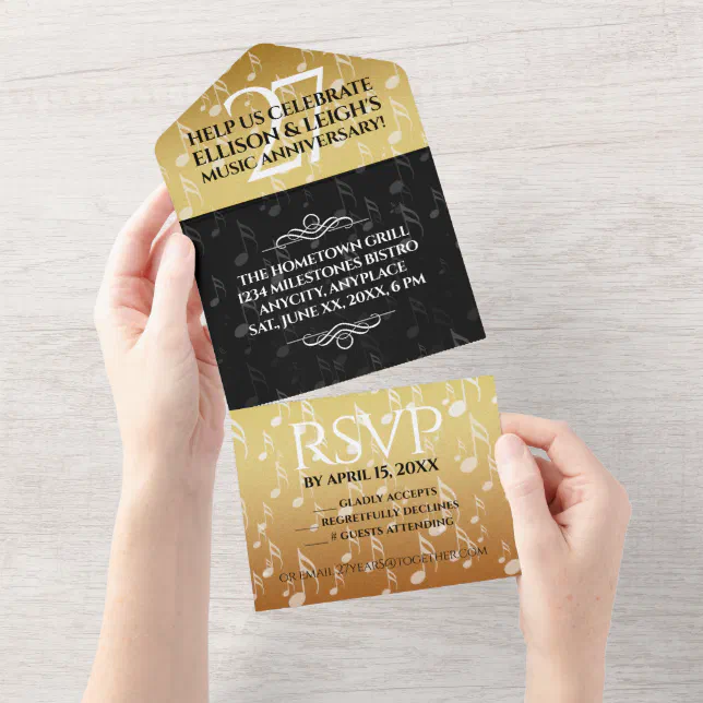 Elegant 27th Music Wedding Anniversary Celebration All In One Invitation