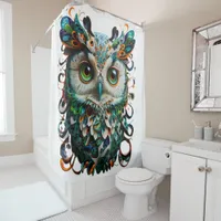  "Mystical Symmetry: Vibrant Owl Art" Shower Curtain