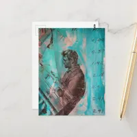 Retro Woodworking Man on a Blue Background Postcard