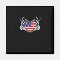 Skeleton Hand Heart 4th Of American Flag Patriotic Magnet