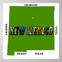 New Mexico Map Outline Photo Text Poster