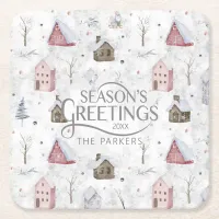 Cozy Home Christmas Pink ID985 Square Paper Coaster