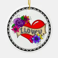 I Love You | Tattoo Heart Art Personalized  Ceramic Ornament