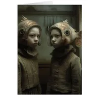 Scary Fish Hat Twins All Occasions Greeting Card